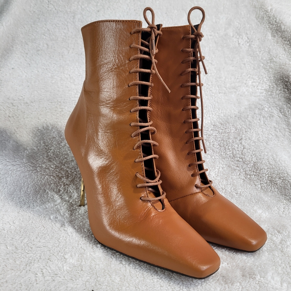 l'intervalle Ankle Boots w/ Gold Accent High Heels in Chestnut Nubuck 39/ US 8.5 - Picture 3 of 14
